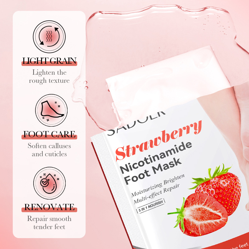 Cross-border export wholesale of SADOER strawberry Nicotinamide Soft and Radiant Foot Mask and skin care foot mask details Picture