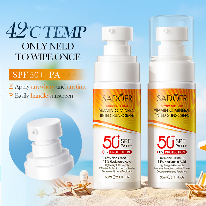 Cross-border wholesale of SADOER Vitamin C mineral tinted sunscreen and isolation sunscreen lotion in English Application Scenario