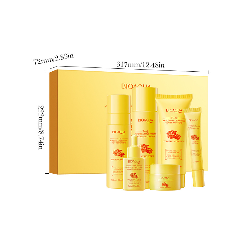 All-english BIOAOUA Turmeric Antioxidant Moisturizing Skin Care Six-piece Set Gift Box, Moisturizing Set cross-border export wholesale Item Picture