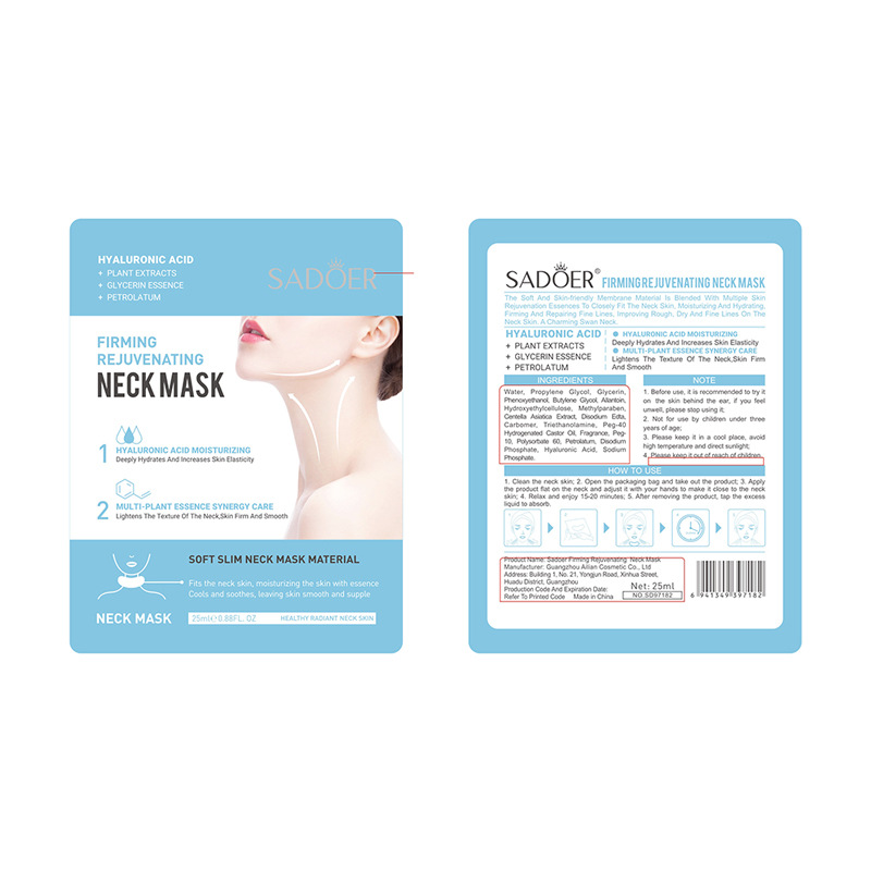 Cross-border wholesale of all-English SADOER firming and rejuvenating neck mask, Neck Facial mask to reduce neck wrinkles Item Picture