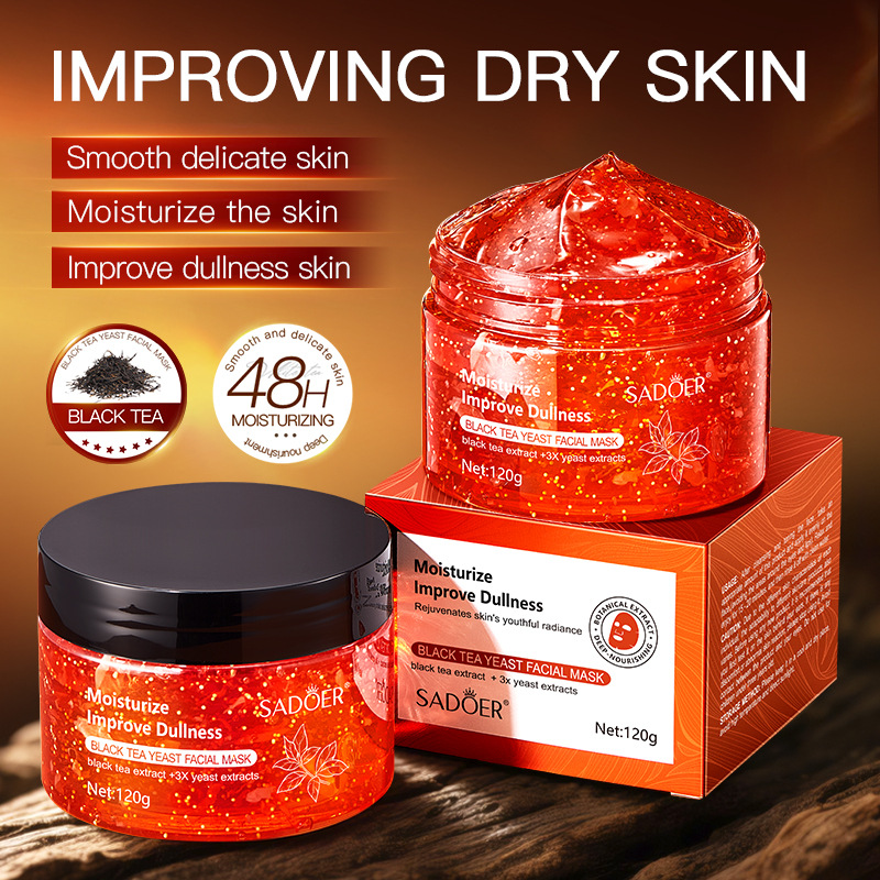 Cross-border export wholesale of SADOER black tea Yeast Mask for hydrating, moisturizing and nourishing the skin full figure