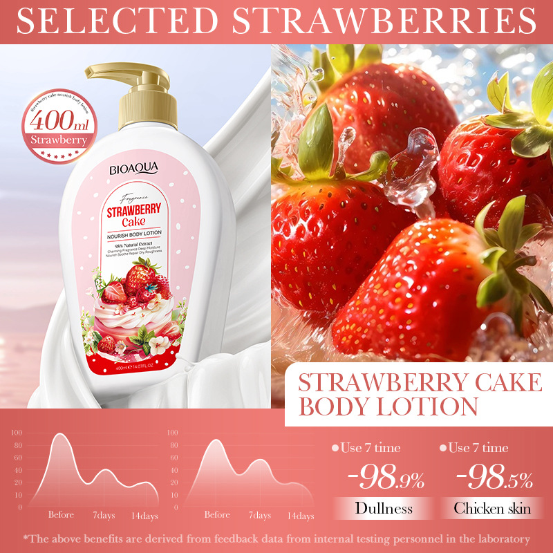 All-english BIOAOUA Strawberry Cake Nourishing Body Lotion Moisturizing and Hydrating Body Lotion Cross-border export wholesale details Picture