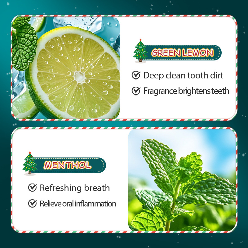 Cross-border wholesale of 10ml strips of SADOER Christmas Probiotic Green Lemon Mint Mouthwash in full English Application Scenario