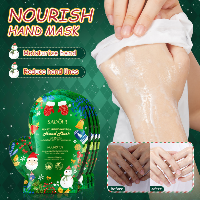 Cross-border wholesale of SADOER Christmas Nicotinamide Nourishing, Smooth and exfoliating foot and hand masks in English details Picture