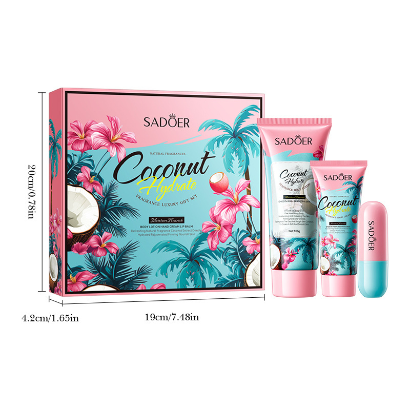 SADOER Coconut Hydrating Fragrance Luxury Care Gift Box, Body Lotion, Hand Cream, Lipstick Cross-border export wholesale Item Picture
