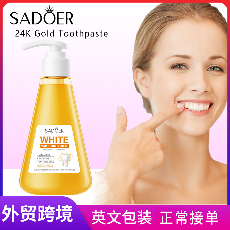 All-english SADOER24K Gold Factor Whitening Toothpaste cleans teeth and freshens the mouth. Cross-border export wholesale full figure