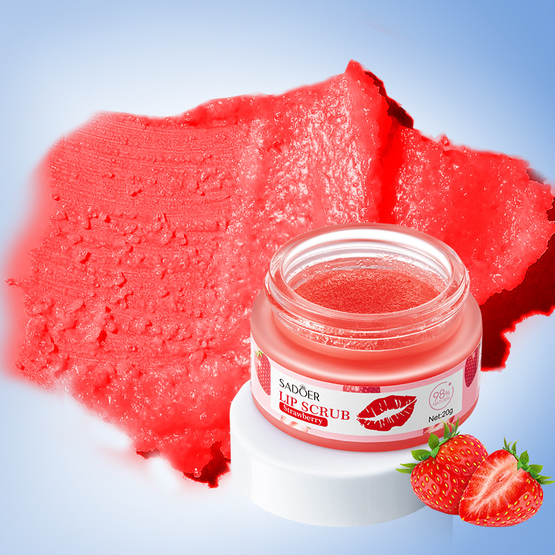 Full English SADOER Strawberry Lip Scrub Autumn and Winter Moisturizing Lip Balm Cross-border export wholesale Specification drawing