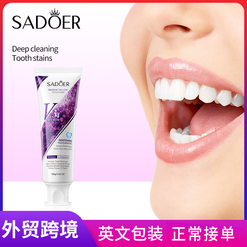 SADOERV34 all-English whitening toothpaste for cleaning tartar and strengthening teeth, cross-border export wholesale full figure