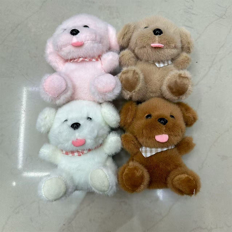Check cloth scarf sitting pattern, plush animal dog anthropomorphic toy, creative doll, cartoon peripheral pendant, plush doll pendant, keychain, cloth doll pendant, cute decoration gift, claw machine factory direct sales details Picture