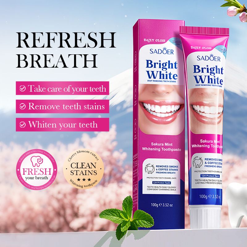 SADOER cherry Blossom Mint Whitening Toothpaste for teeth cleaning and oral toothpaste cross-border export wholesale details Picture
