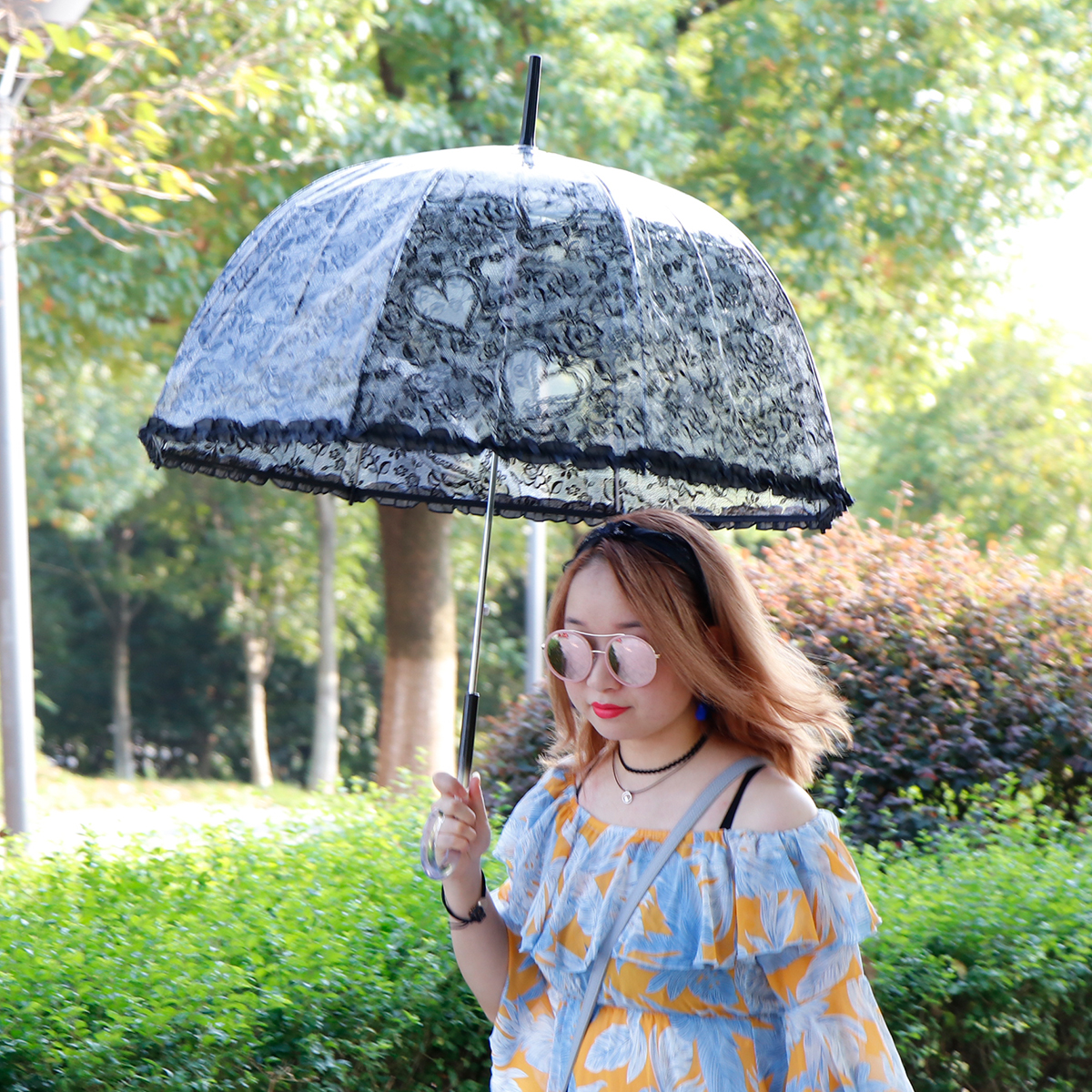 Xingbao Umbrella rst005A Lace Transparent Umbrella, Queen of England Birdcage Umbrella, Long handle Crystal handle, ladies' umbrella details Picture