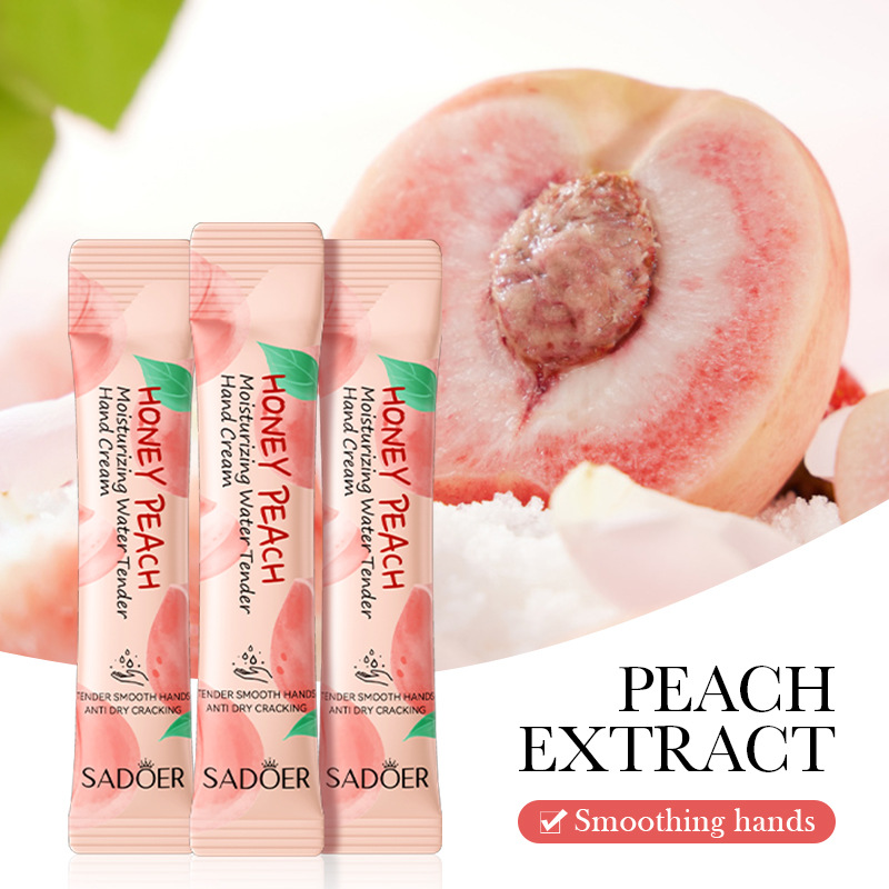 Cross-border export wholesale of SADOER Peach Moisturizing and rejuvenating Hand Cream for autumn and winter in strips Specification drawing