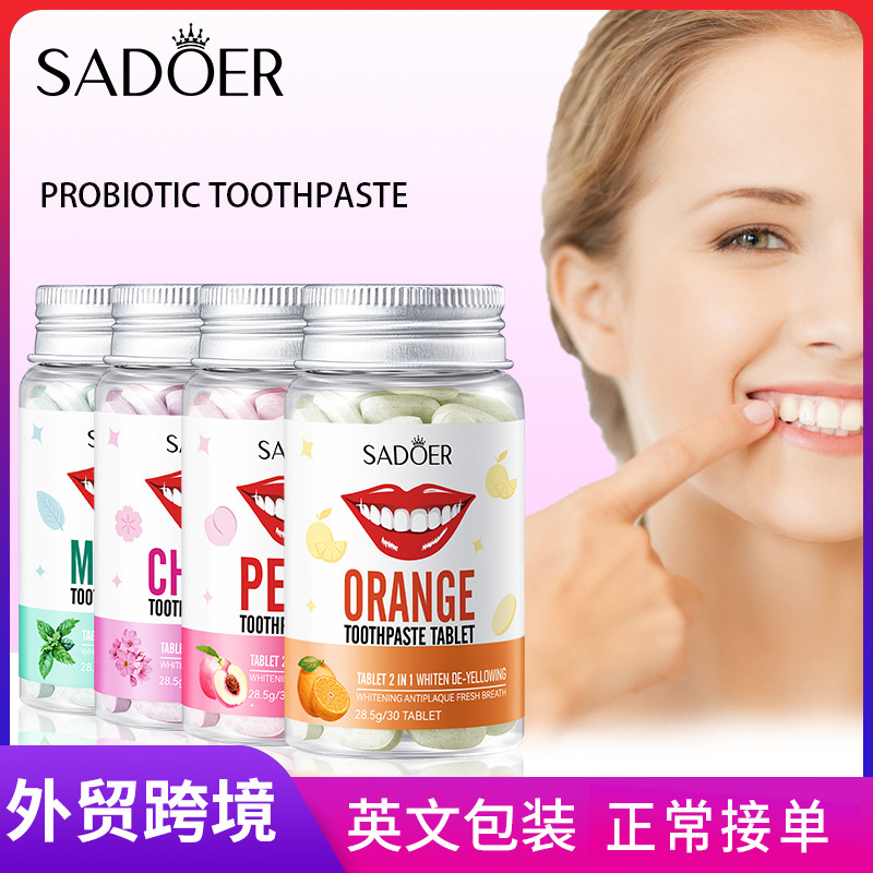 Cross-border wholesale of SADOER Orange Whitening and yellowing Solid Toothpaste series for cleaning dental plaque full figure