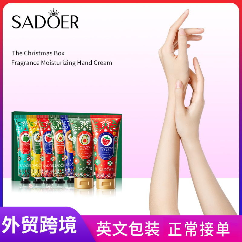 Cross-border export wholesale of 5-piece set of SADOER Christmas Fragrance Moisturizing Hand Cream and Body Lotion in full English full figure