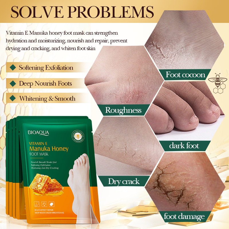 All-english BIOAOUA Vitamin E Manuka Honey Nourishing Foot Mask for autumn and winter cross-border export wholesale Application Scenario