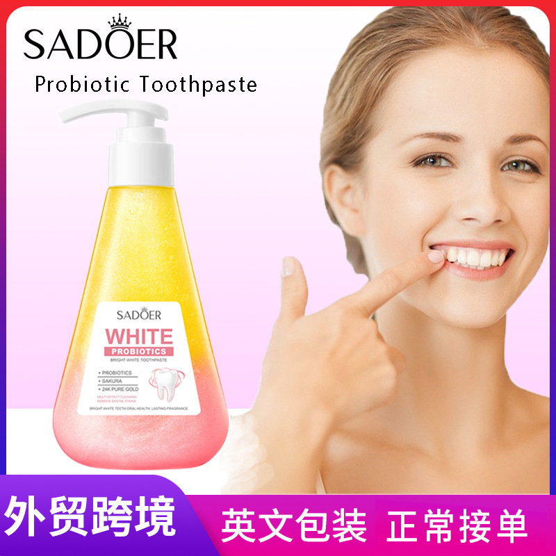 SADOER Probiotic Whitening and Refreshing Toothpaste in English cleans teeth and keeps the mouth fresh. Cross-border export wholesale full figure