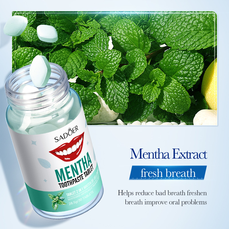 Cross-border export wholesale of SADOER Mint Whitening and yellowing Solid Toothpaste Series for teeth cleaning Application Scenario