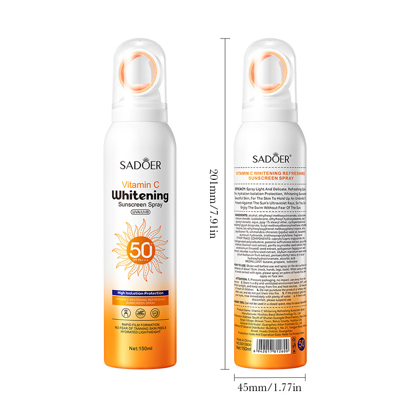 SADOER Vitamin C Whitening and Refreshing Sunscreen Spray SPF50+ for cross-border export Item Picture