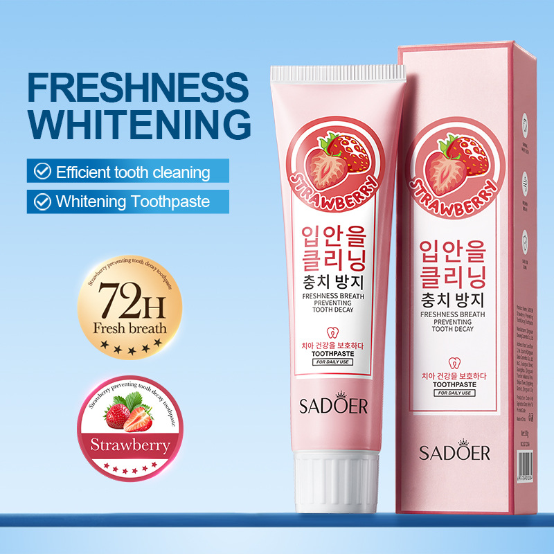 SADOER Strawberry Fresh anti-Cavity Toothpaste for Teeth cleaning, beautifying teeth and protecting gums cross-border export wholesale details Picture