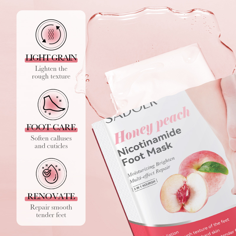 Full English SADOER peach Nicotinamide Nourishing Foot Mask, skin care foot mask cross-border export wholesale details Picture