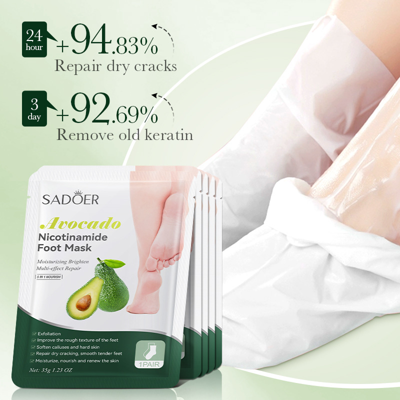 Full English SADOER avocado Nicotinamide Moisturizing Foot Mask, skin care foot mask cross-border export wholesale Application Scenario