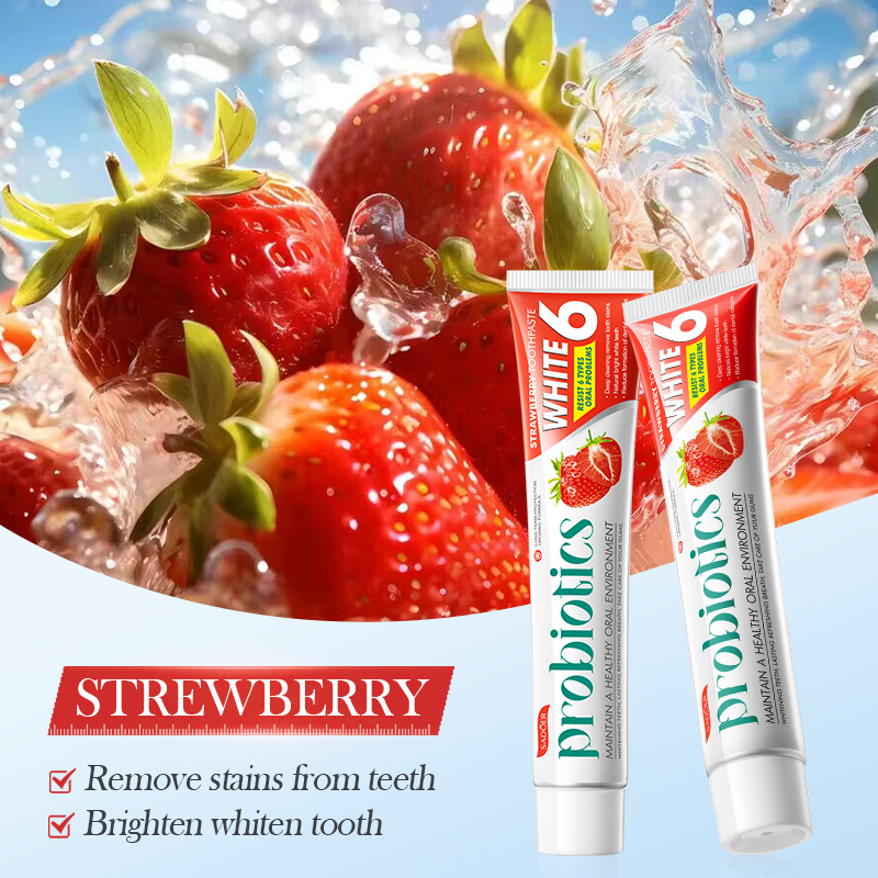 Cross-border wholesale of SADOER Strawberry Probiotic Whitening Toothpaste for Oral whitening, Teeth and gum Protection Specification drawing