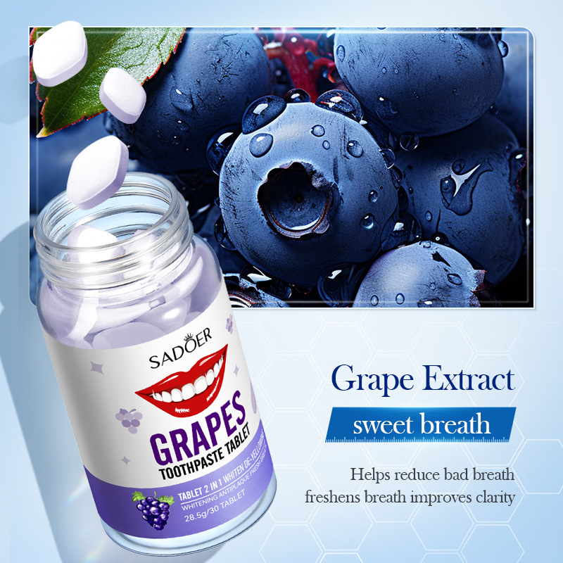 Cross-border export wholesale of SADOER grape Whitening and yellowing Solid Toothpaste series for cleaning dental plaque Specification drawing