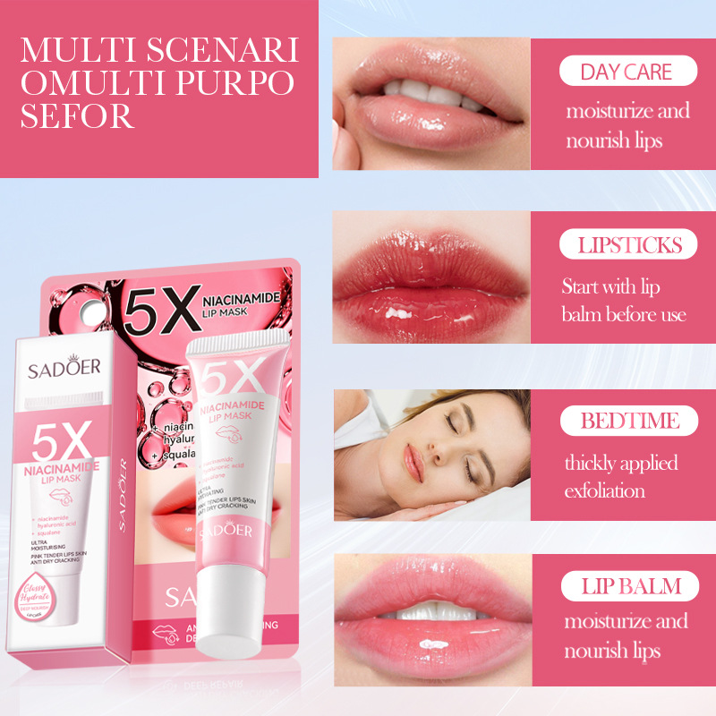 Full English SADoer 5x Niacinamide Powder Moisturizing Lip Mask Anti-Cracking Hydrating Lipstick Cross-border export wholesale Application Scenario
