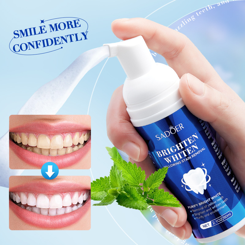 All-english SADOER whitening Teeth Cleaning mousse for removing tartar and gum freshness Oral toothpaste cross-border export wholesale Specification drawing