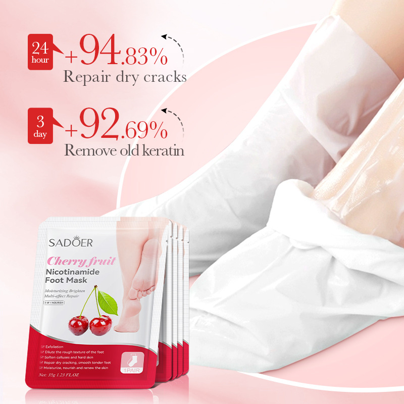 Cross-border export wholesale of SADOER cherry Nicotinamide exfoliating foot mask for skin rejuvenation and foot care Application Scenario
