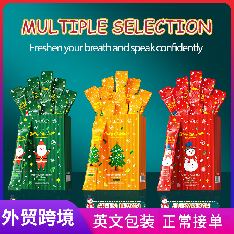 Cross-border wholesale of SADOER Christmas Probiotic Green Lemon Mint Oral Cleansing Mouthwash in English full figure