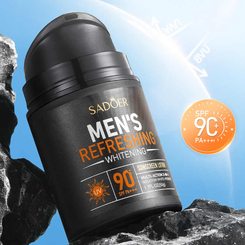 Cross-border wholesale of all-English SADOER Men's Refreshing Whitening sunscreen Lotion, non-greasy Sunscreen Application Scenario
