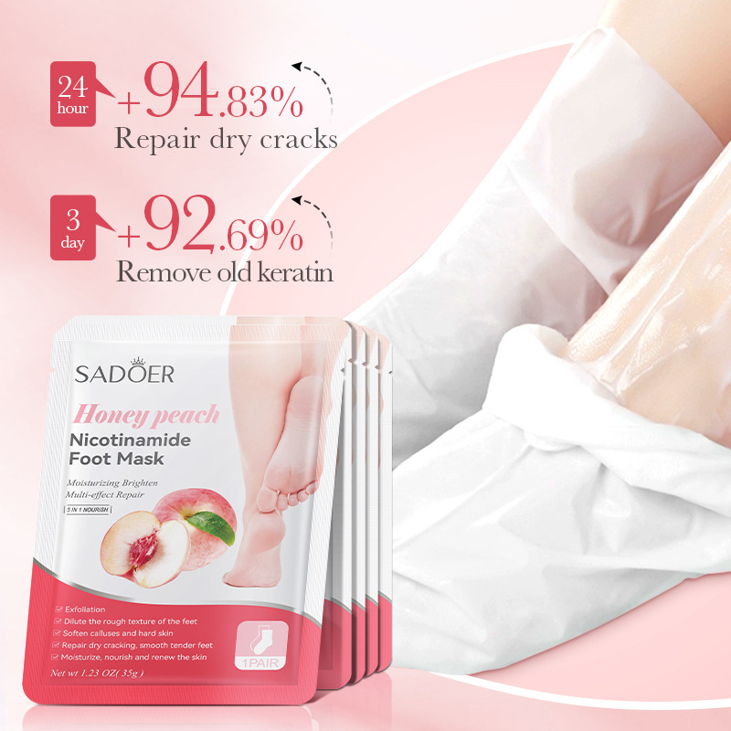 Full English SADOER peach Nicotinamide Nourishing Foot Mask, skin care foot mask cross-border export wholesale Application Scenario