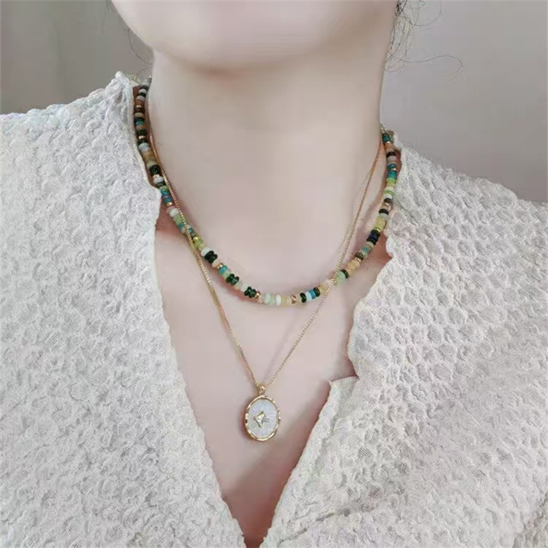 Colorful stone pearl necklace, light luxury, niche, grand and high-end feel, beaded collarbone chain, natural stone dopamine neck chain necklace Item Picture