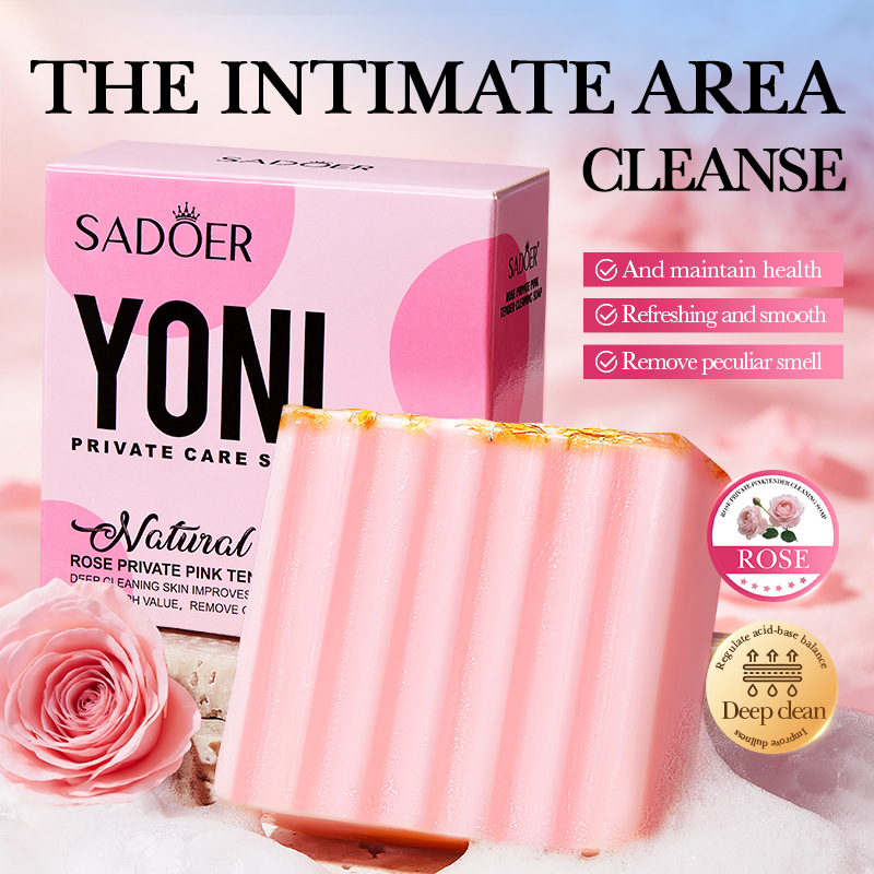 SADOER Rose Intimate Pink Cleansing Soap (with Foaming Net) Foreign Language Version 100g full figure