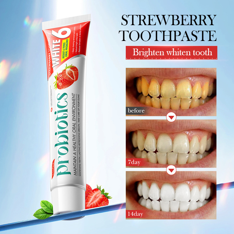 Cross-border wholesale of SADOER Strawberry Probiotic Whitening Toothpaste for Oral whitening, Teeth and gum Protection Item Picture