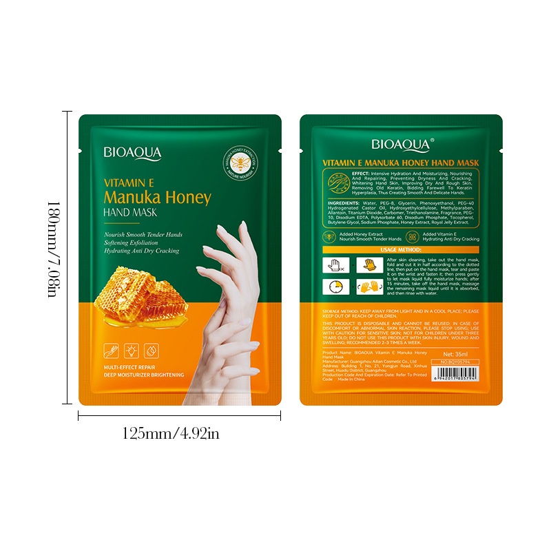 Full English BIOAOUA Vitamin E Manuka Honey Nourishing Hand Mask, Moisturizing hand mask cross-border export wholesale Item Picture