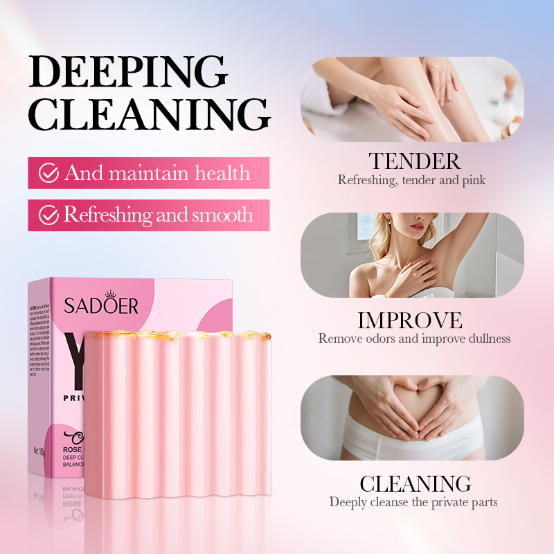 SADOER Rose Intimate Pink Cleansing Soap (with Foaming Net) Foreign Language Version 100g Application Scenario