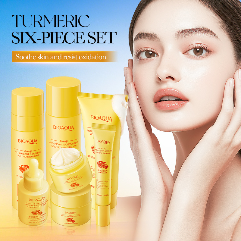 All-english BIOAOUA Turmeric Antioxidant Moisturizing Skin Care Six-piece Set Gift Box, Moisturizing Set cross-border export wholesale details Picture