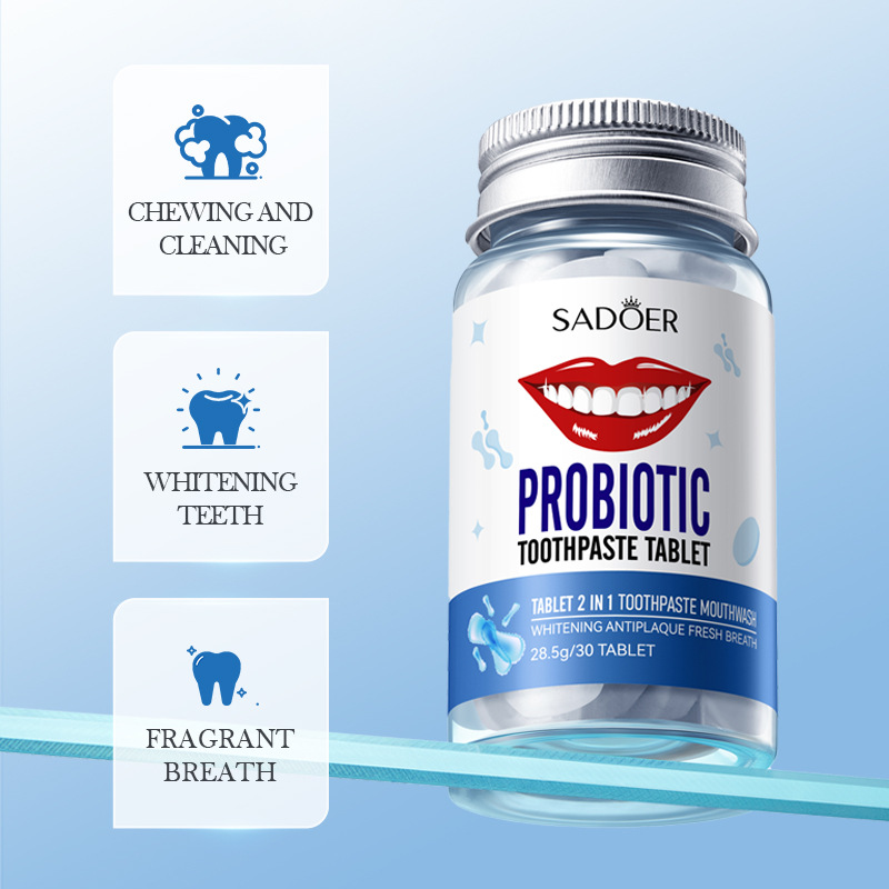 Cross-border export wholesale of SADOER probiotic Whitening and yellowing Solid Toothpaste Series for teeth cleaning Specification drawing
