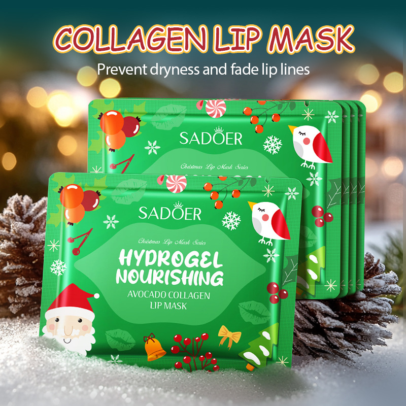 Full English SADOER Christmas Avocado Collagen Lip Mask Anti-dryness and Cracking Lip Mask cross-border export wholesale details Picture
