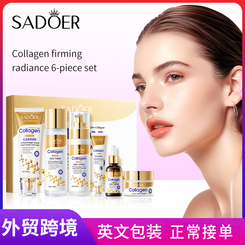 Cross-border wholesale of SADOER bone collagen Firming Skin Care 6-piece Moisturizing and hydrating Set in full English full figure