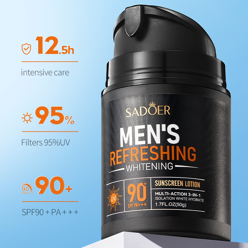 Cross-border wholesale of all-English SADOER Men's Refreshing Whitening sunscreen Lotion, non-greasy Sunscreen details Picture
