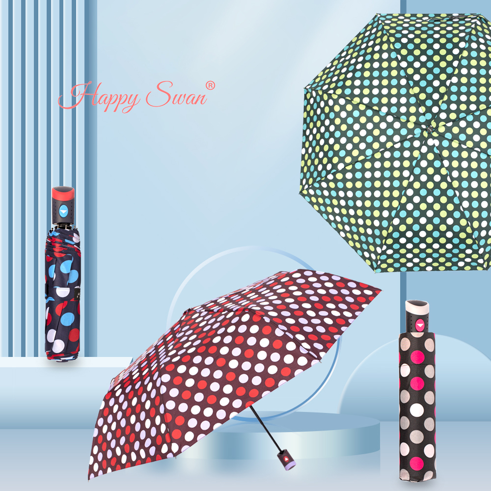 Xingbao Umbrella 3231A color polka Dot semi-automatic women's umbrella, three-fold one-button opening, wind-resistant umbrella, women's umbrella details Picture