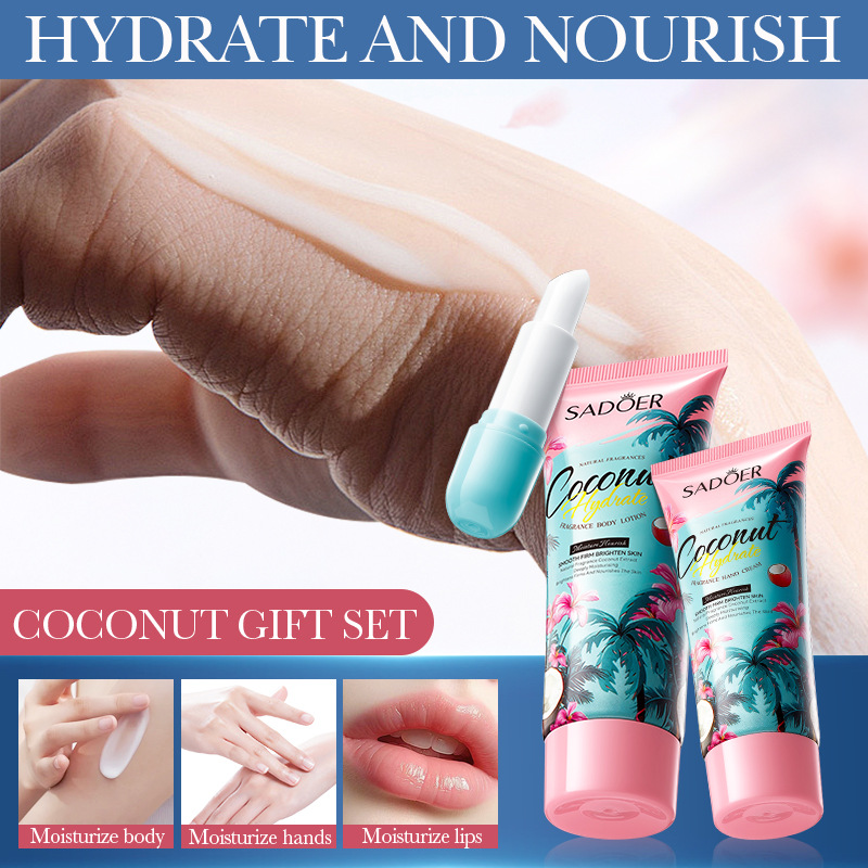 SADOER Coconut Hydrating Fragrance Luxury Care Gift Box, Body Lotion, Hand Cream, Lipstick Cross-border export wholesale details Picture