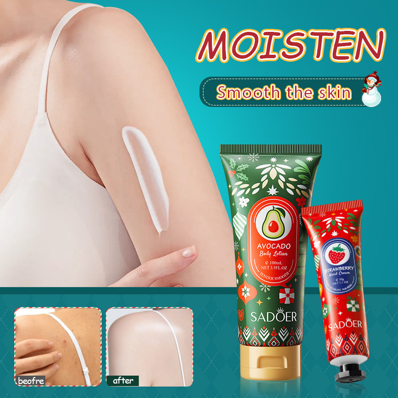 Cross-border export wholesale of 5-piece set of SADOER Christmas Fragrance Moisturizing Hand Cream and Body Lotion in full English Application Scenario