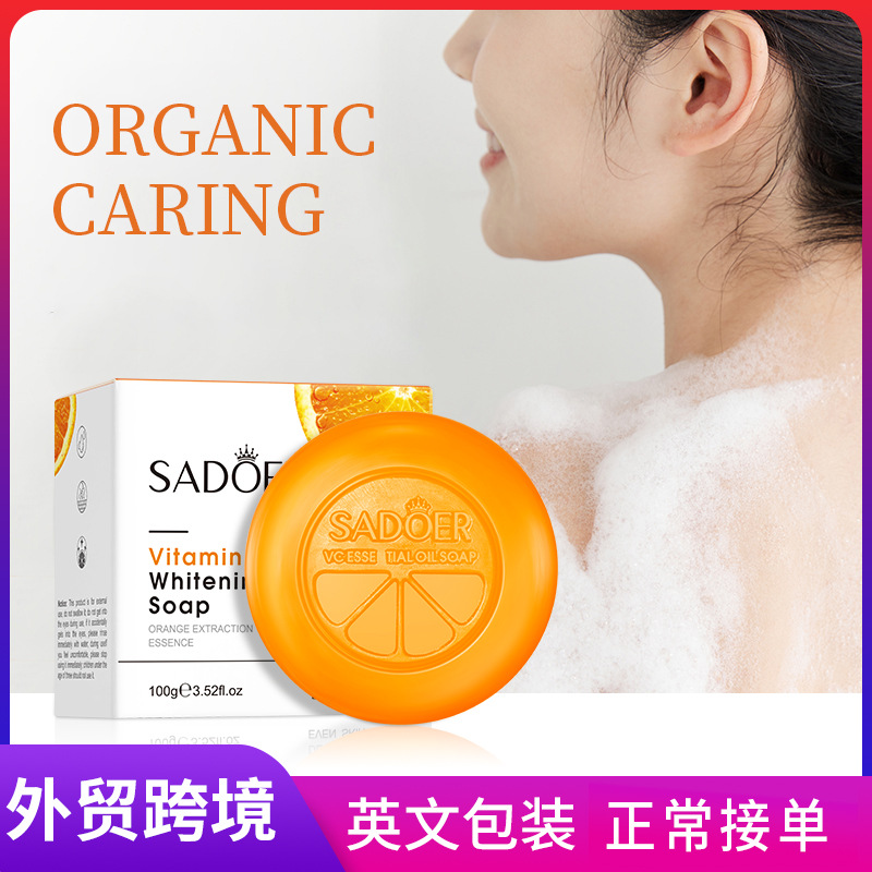 All-english SADOER Vitamin C soap Moisturizing and improving dull complexion Cleansing Soap, handmade soap cross-border export wholesale full figure