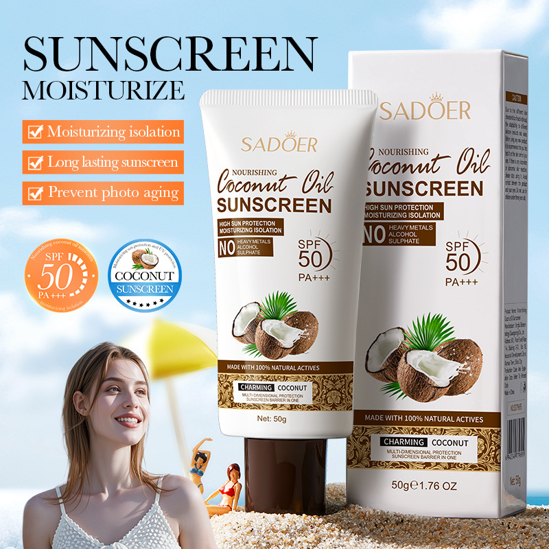 Cross-border wholesale of SADOER Nourishing coconut oil sunscreen for isolation and UV protection in English full figure