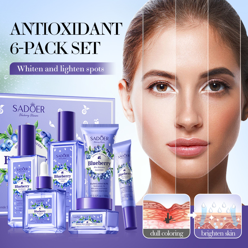 Cross-border wholesale of SADOER Blueberry Hyaluronic Acid Moisturizing Six-piece Set and hydrating skin care products in full English details Picture