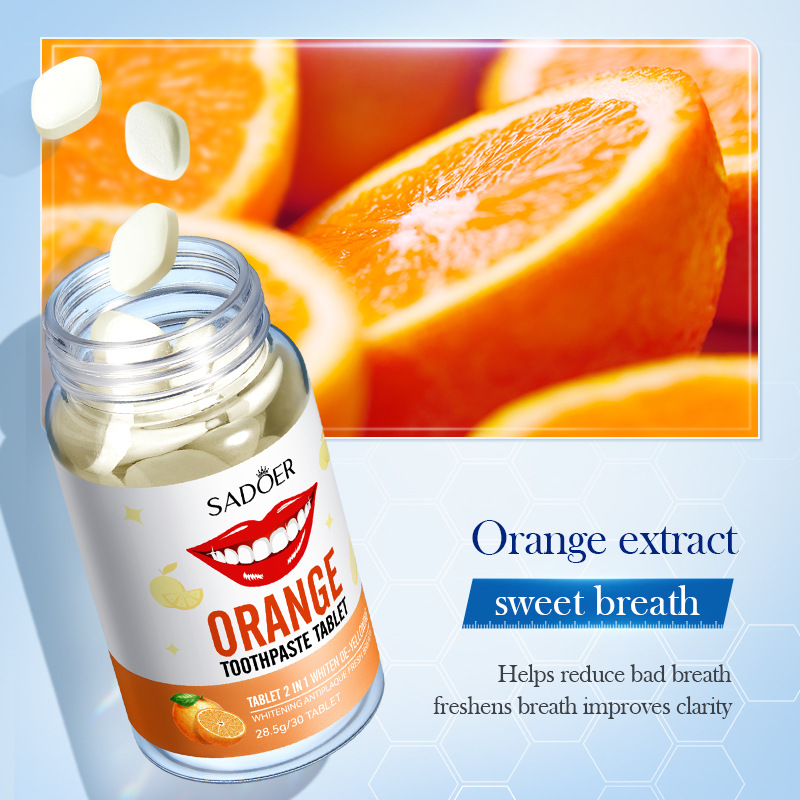 Cross-border wholesale of SADOER Orange Whitening and yellowing Solid Toothpaste series for cleaning dental plaque Specification drawing